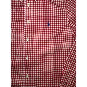 Kids Ralph Lauren Red White Gingham Button Down LS Polo Pony Logo Size L 14-16